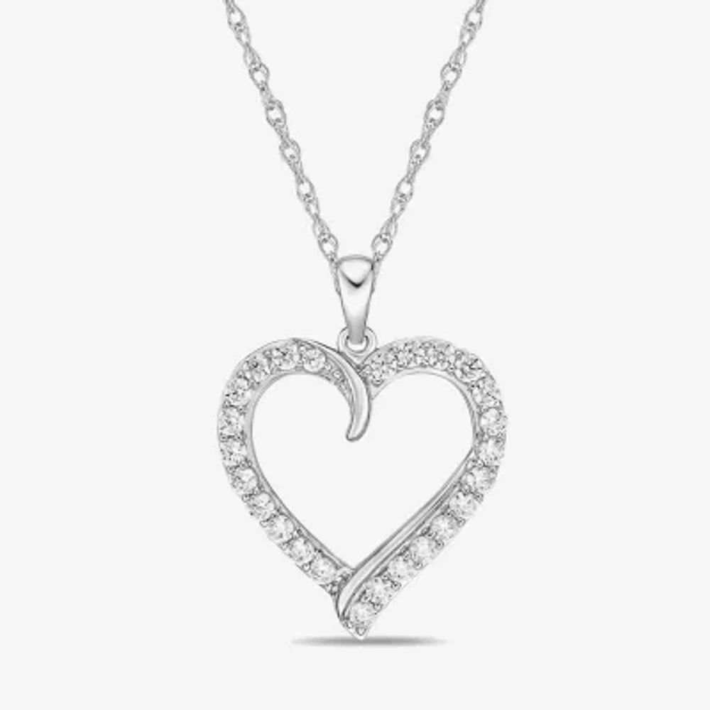 Diamonart Womens White Cubic Zirconia Sterling Silver Heart 18 Inch Pendant Necklace