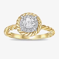 Diamonart Womens Cubic Zirconia 14K Gold Over Silver Round Halo Engagement Ring