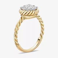 Diamonart Womens Cubic Zirconia 14K Gold Over Silver Round Halo Engagement Ring