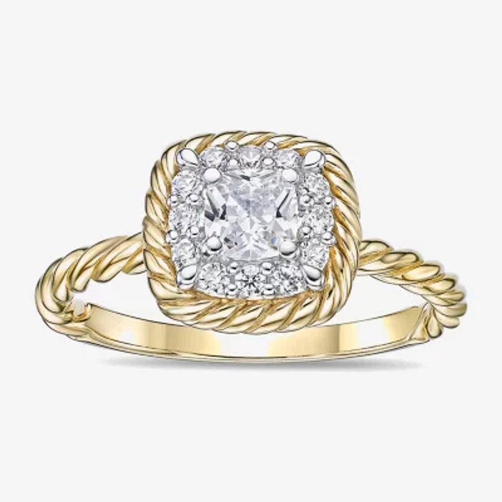 Diamonart Womens Cubic Zirconia 14K Gold Over Silver Square Halo Engagement Ring