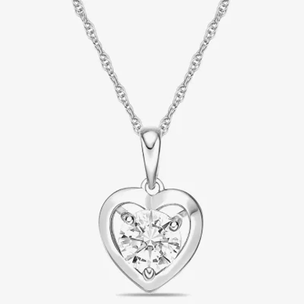 Diamonart Womens Cubic Zirconia Sterling Silver Heart 18 Inch Pendant Necklace