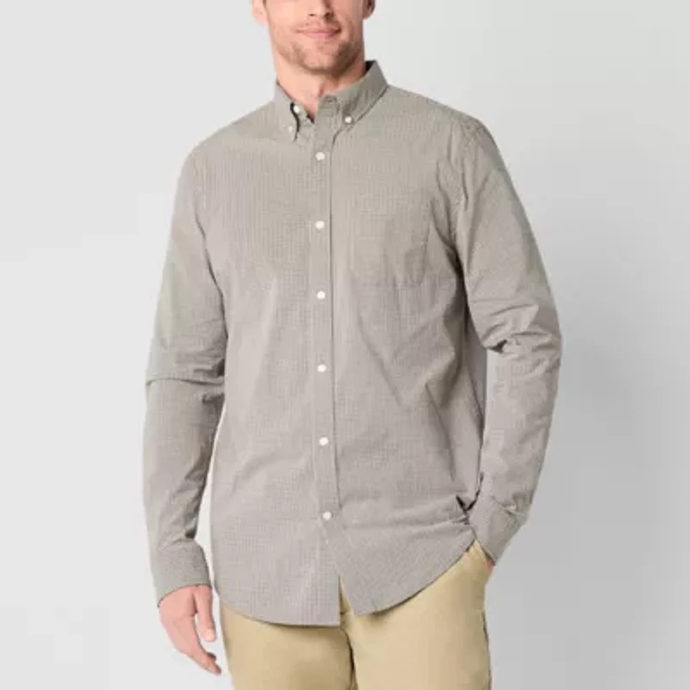 St. John's Bay Stretch Poplin Mens Long Sleeve Cuffed Classic Fit Button-Down Shirt