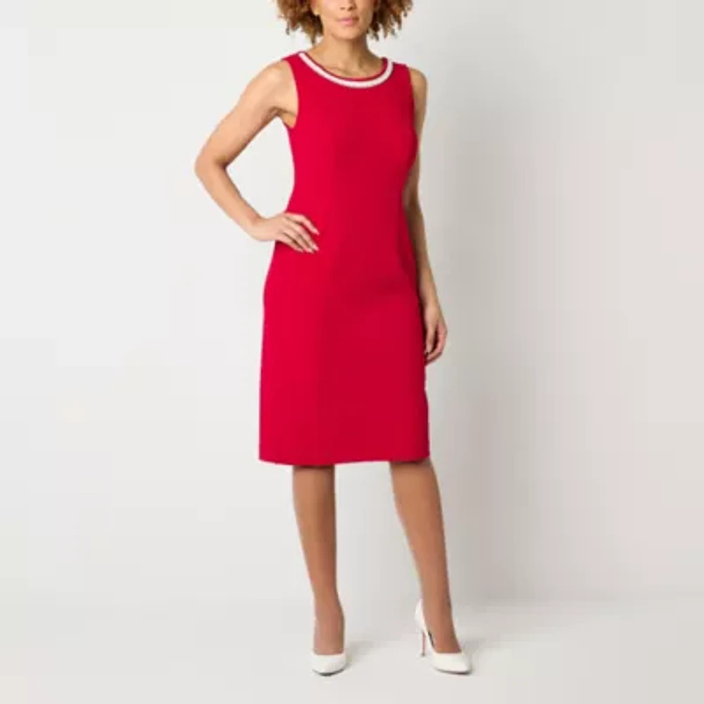 Maya Brooke Womens Pearl Trim Grid Jacket Dress