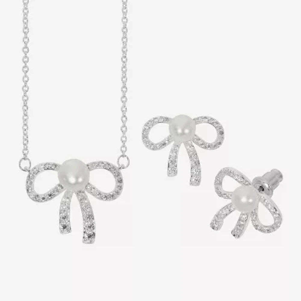 Sparkle Allure Light Up Box Womens White Cubic Zirconia Pure Silver Over Brass Bow 2-pc. Jewelry Set