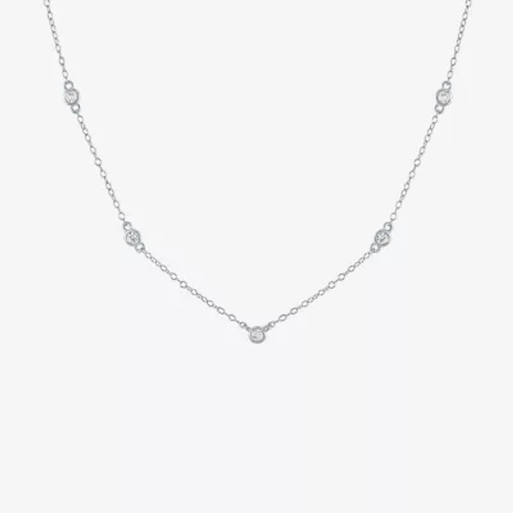 Yes Womens Lab Created White Sapphire Sterling Silver 18 Inch Pendant Necklace