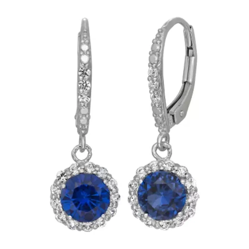 Womens Lab Created Blue Sapphire Sterling Silver Round Drop Earrings