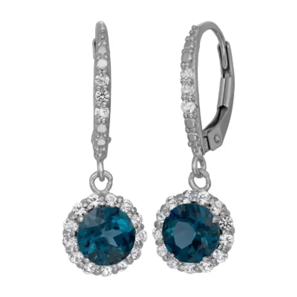 Womens Genuine Blue Topaz Sterling Silver Drop Earrings