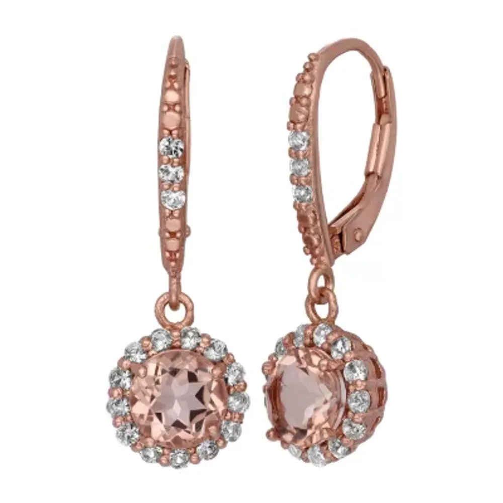 Womens Simulated Yellow Morganite 14K Gold Over Silver Drop Earrings