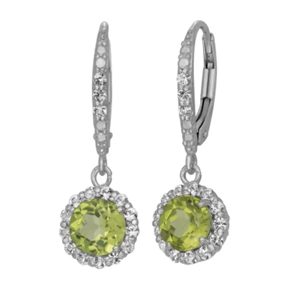 Womens Genuine Green Peridot Sterling Silver Round Drop Earrings