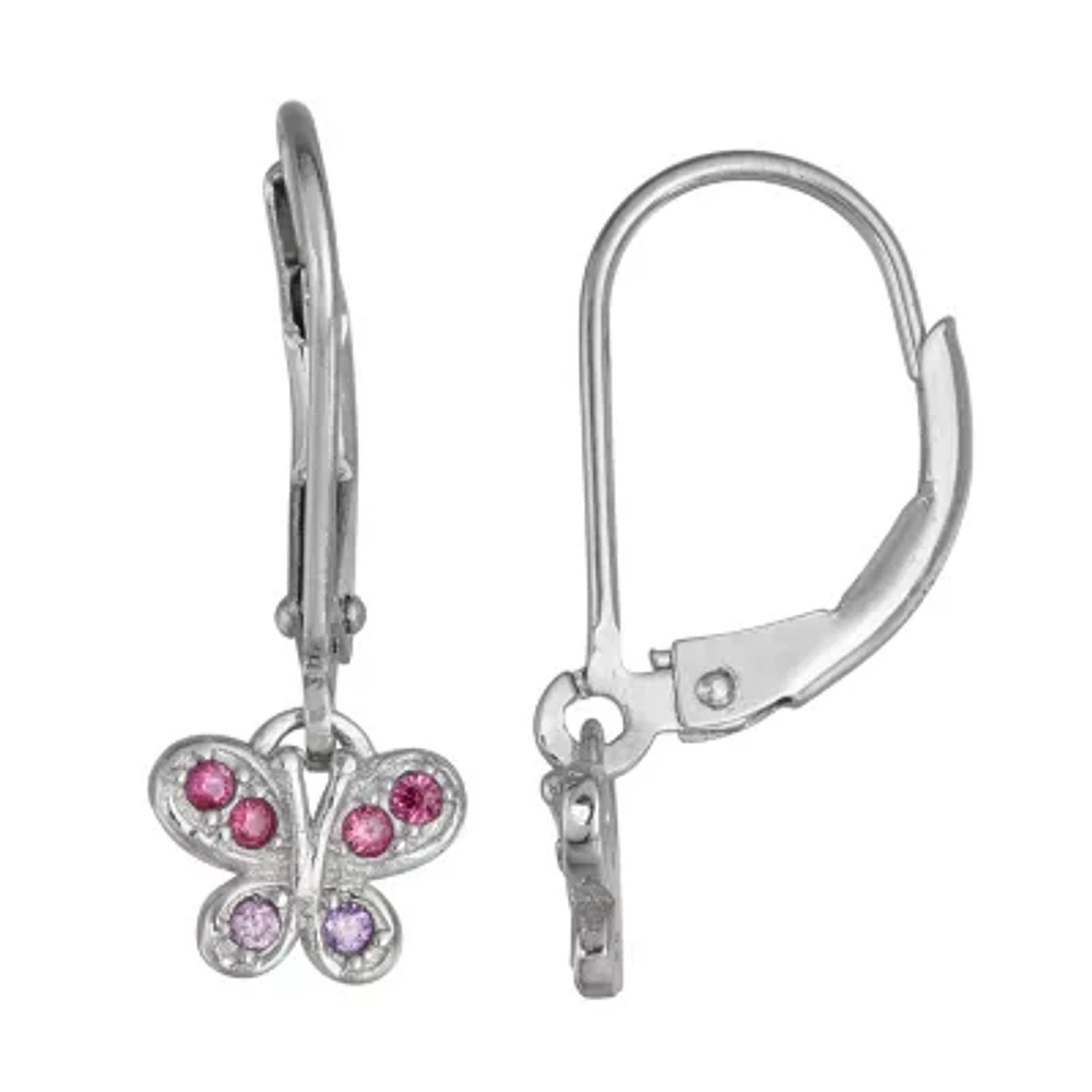 Girls Lab Created Cubic Zirconia Sterling Silver Butterfly Drop Earrings