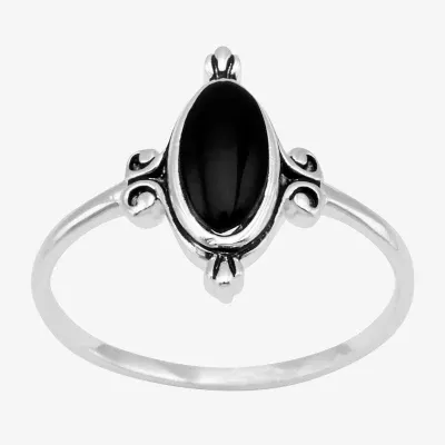 Silver Treasures Size 7 Womens 14MM Black Onyx Sterling Silver Hypoallergenic Band