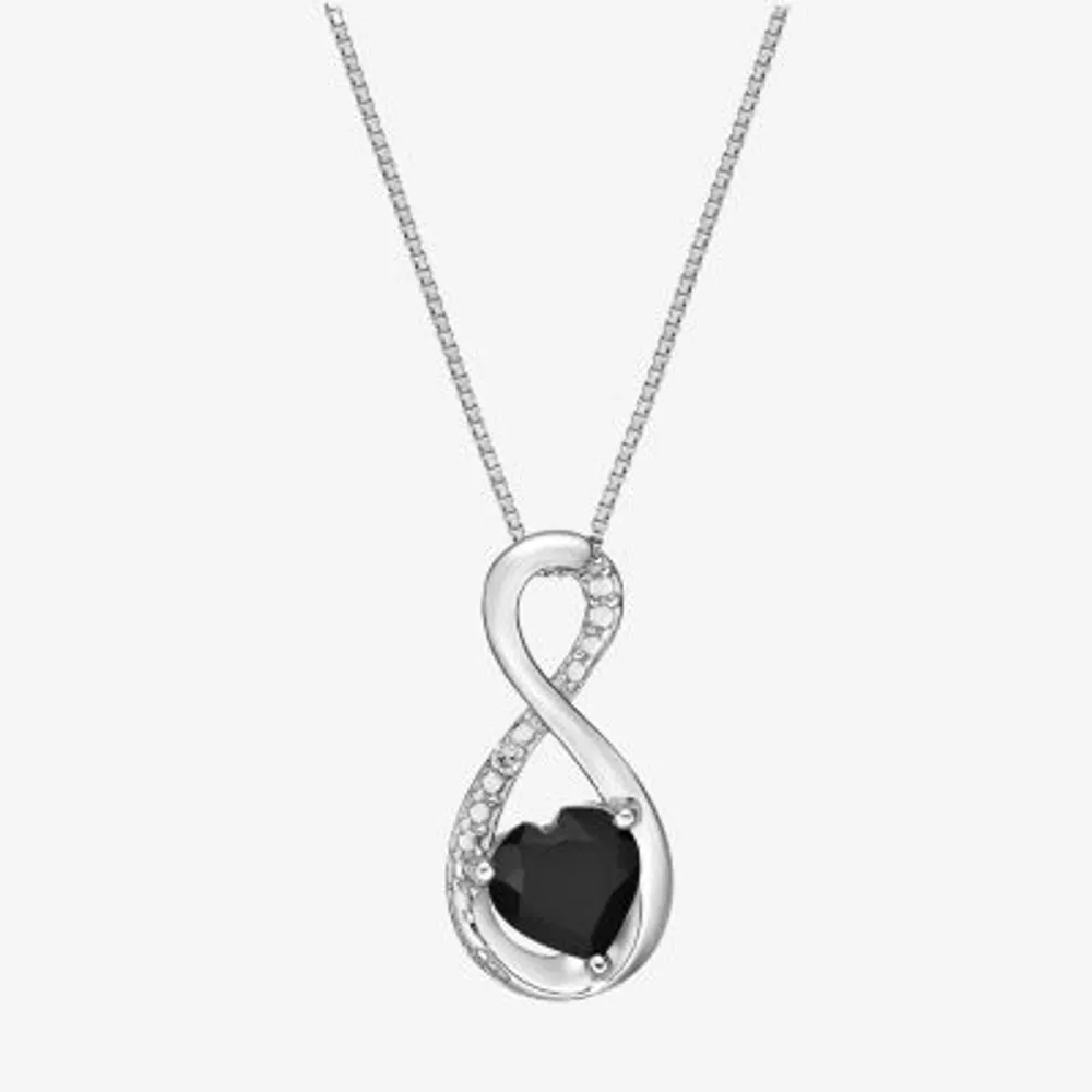 Womens Diamond Accent Genuine Black Onyx Sterling Silver Infinity 18 Inch Pendant Necklace
