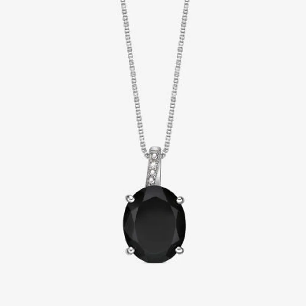 Womens Diamond Accent Genuine Black Onyx Sterling Silver 18 Inch Pendant Necklace