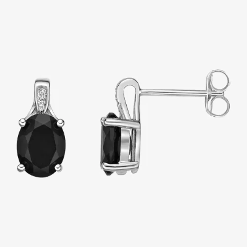 Womens Diamond Accent Genuine Black Onyx Sterling Silver Drop Earrings