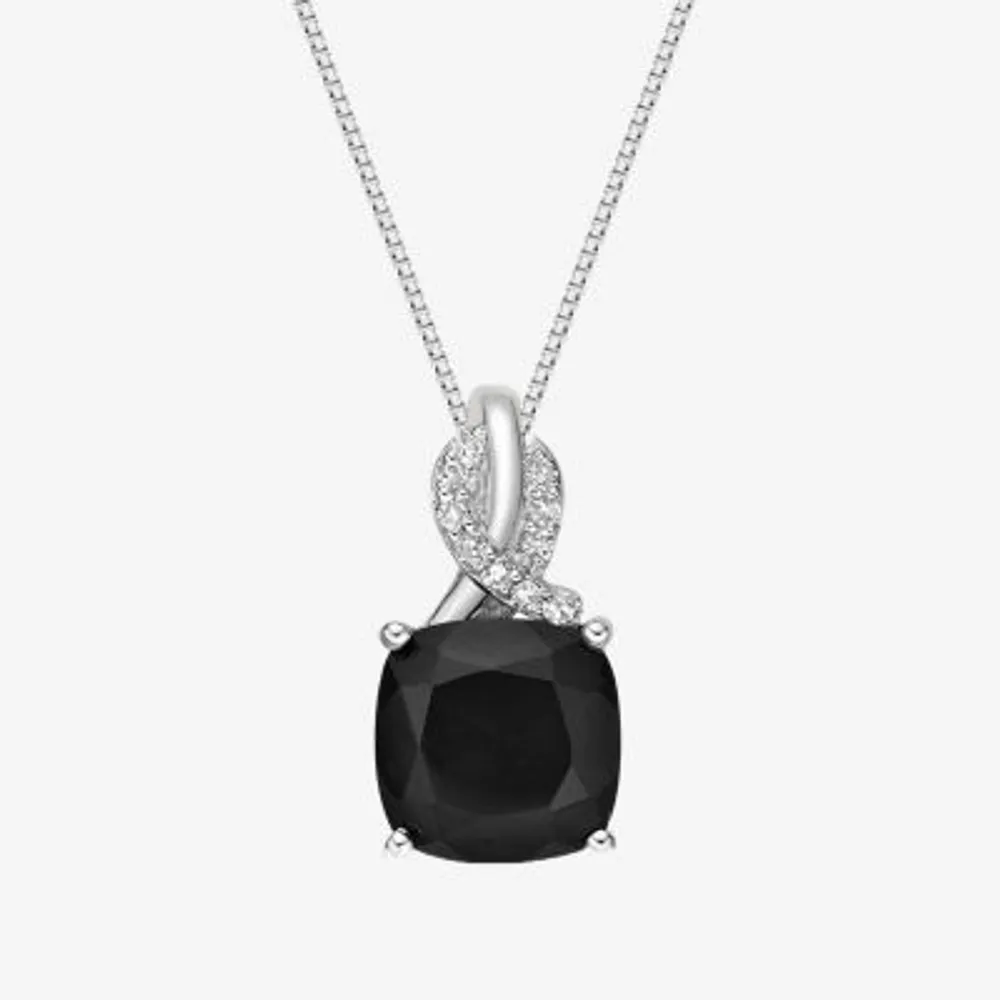 Womens Diamond Accent Genuine Black Onyx Sterling Silver 18 Inch Pendant Necklace