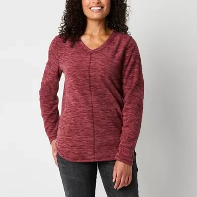 St. John's Bay Polar Fleece Womens V Neck Long Sleeve Sweatshirt