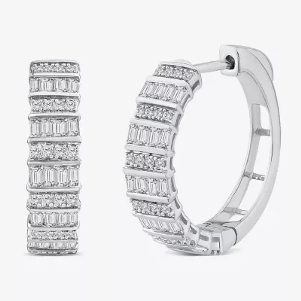 Womens 1 CT. T.W. Natural White Diamond 14K White Gold 20mm Hoop Earrings