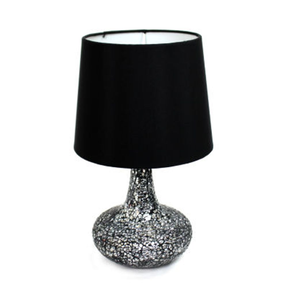 Simple Designs Mosaic Tiled Glass Genie Table Lamp with Fabric Shade
