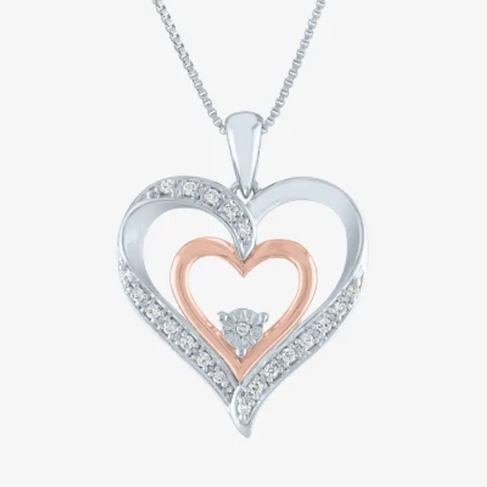 Womens 1/10 CT. T.W. Natural White Diamond 14K Rose Gold Over Silver Sterling Silver Heart 18 Inch Pendant Necklace