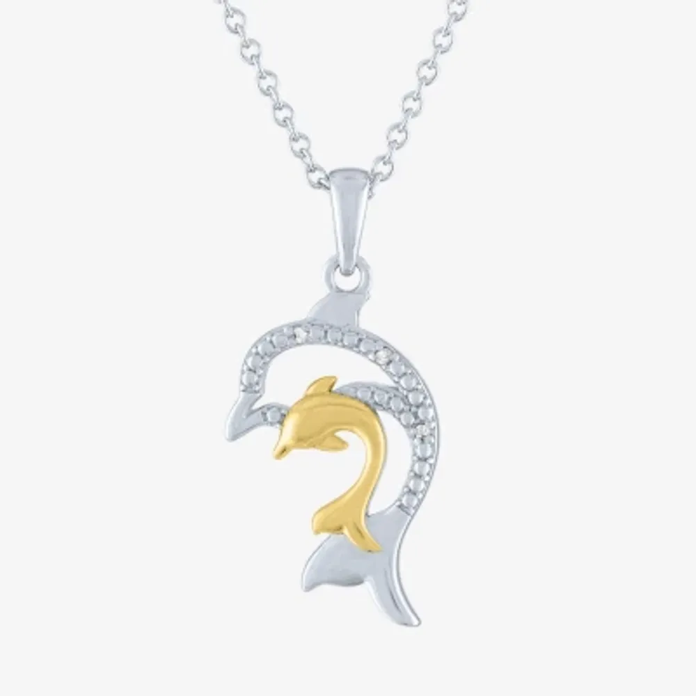 Mother And Baby Dolphin Womens Diamond Accent Natural White Diamond 14K Gold Over Silver 18 Inch Pendant Necklace