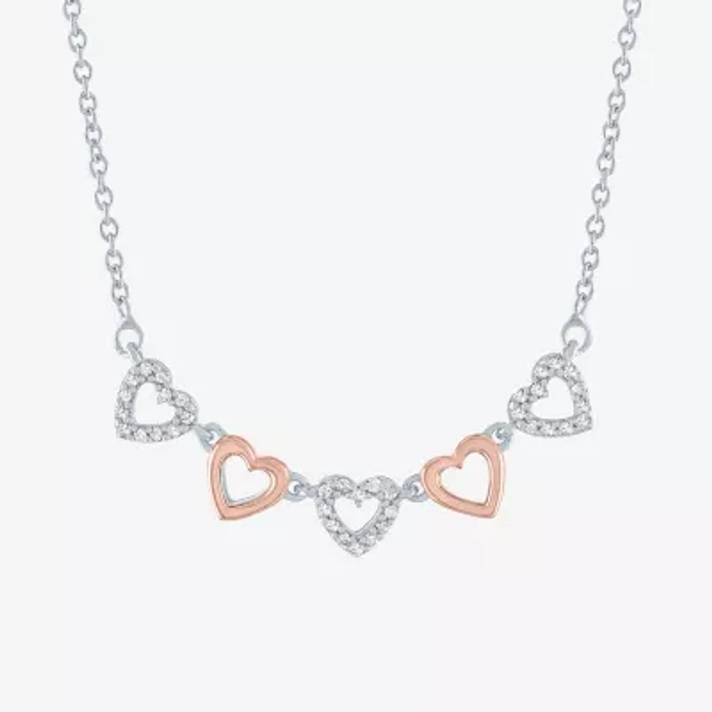 Womens 1/10 CT. T.W. Natural White Diamond 14K Rose Gold Over Silver Sterling Silver Heart 18 Inch Pendant Necklace
