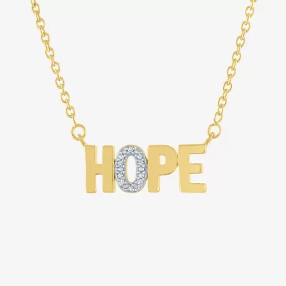 Diamond Accent "Hope" Womens Diamond Accent Natural White Diamond 14K Gold Over Silver 18 Inch Pendant Necklace