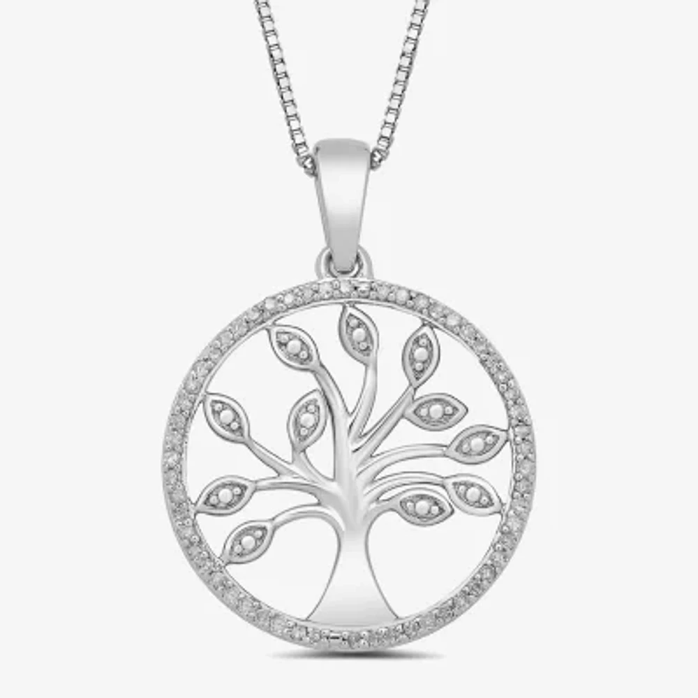 Tree Of Life Womens 1/10 CT. T.W. Natural White Diamond Sterling Silver 18 Inch Pendant Necklace