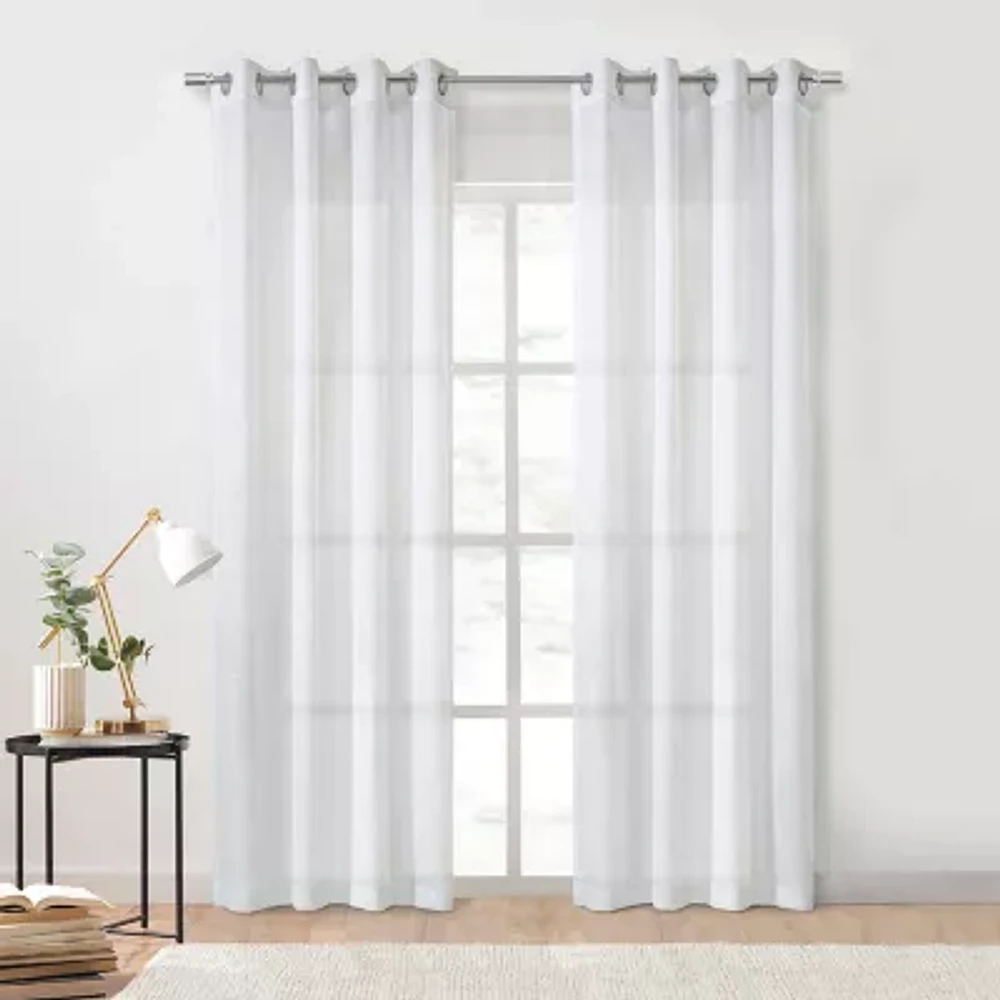 Diamante Grommet Top Embroidered Sheer Single Curtain Panel