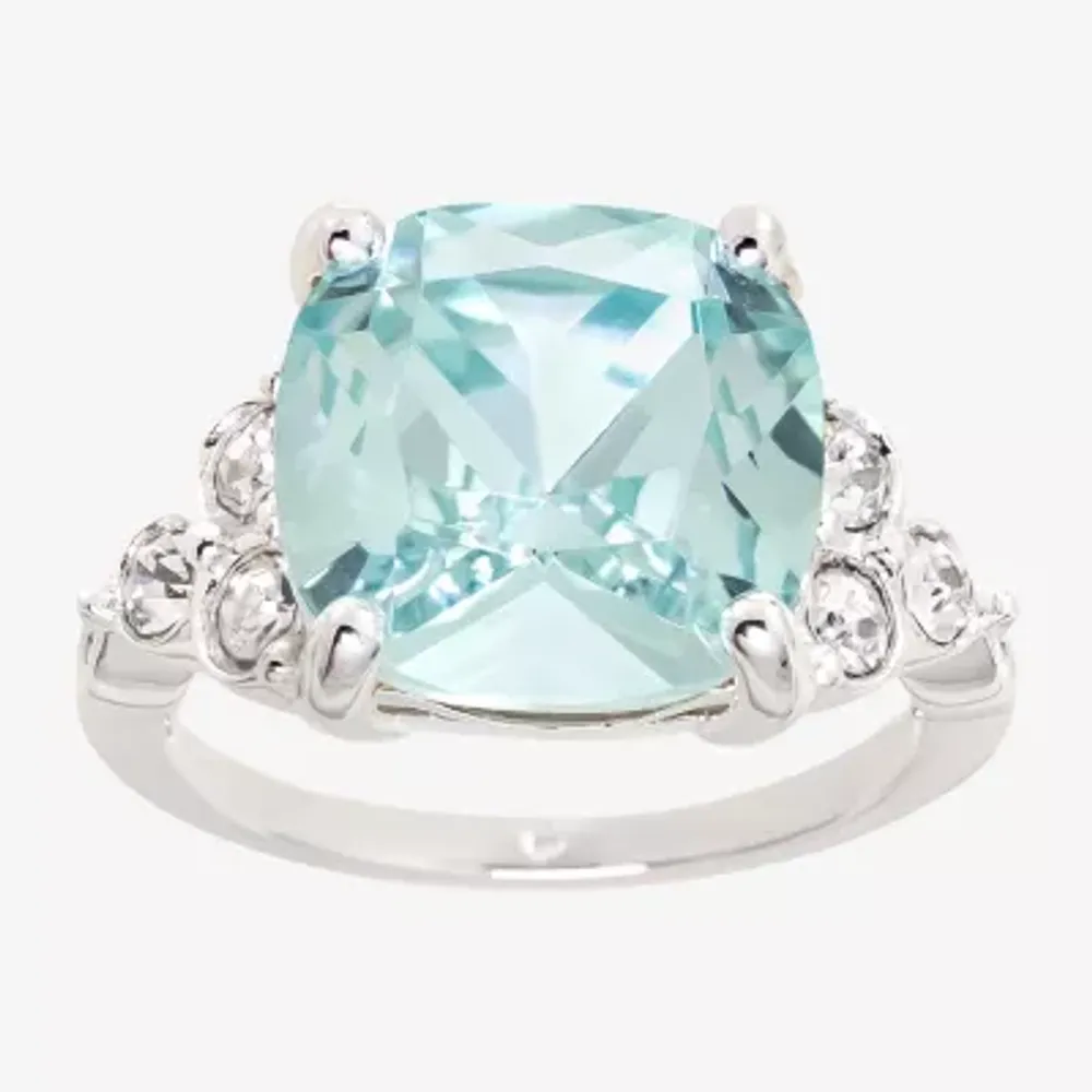 Sparkle Allure Womens Blue Crystal Pure Silver Over Brass Engagement Ring