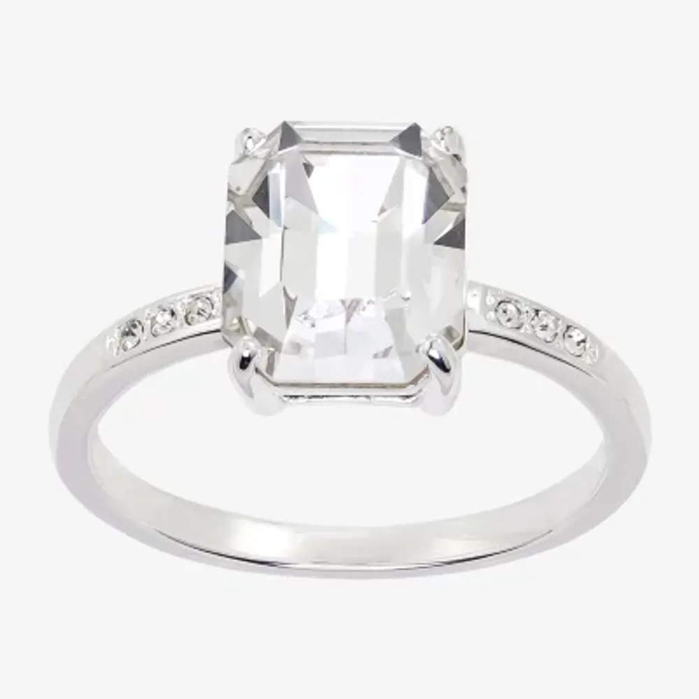 Sparkle Allure Womens Crystal Pure Silver Over Brass Rectangular Cocktail Ring