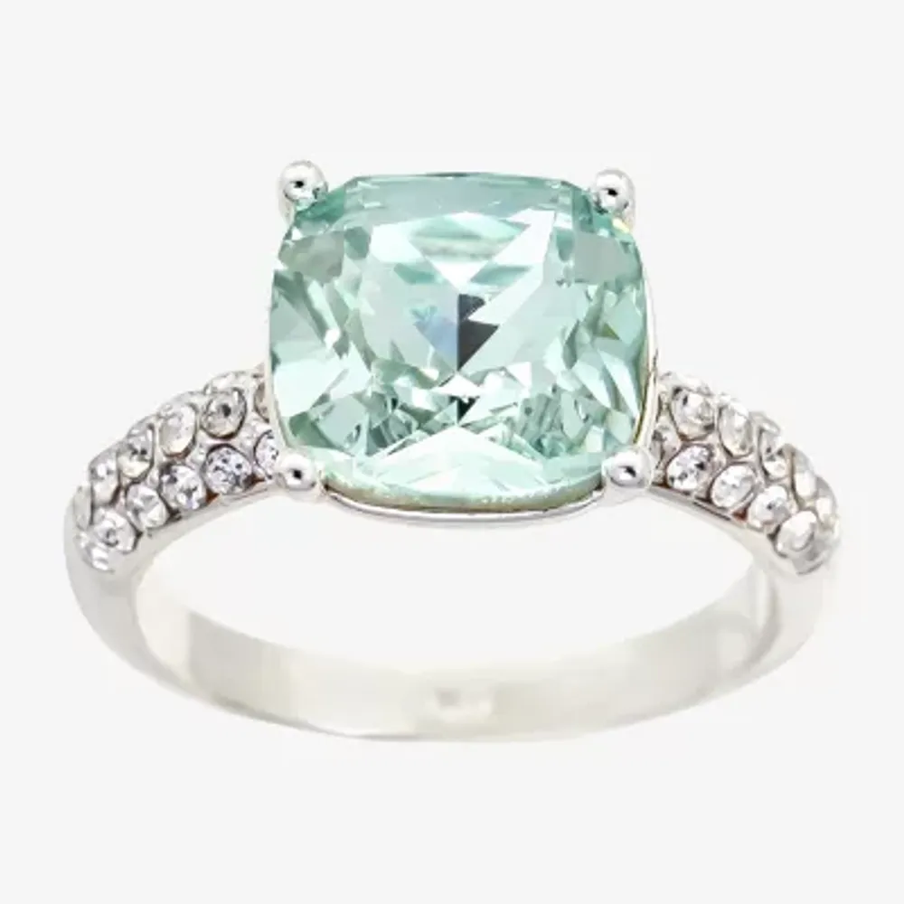 Sparkle Allure Womens Blue Crystal Pure Silver Over Brass Round Engagement Ring