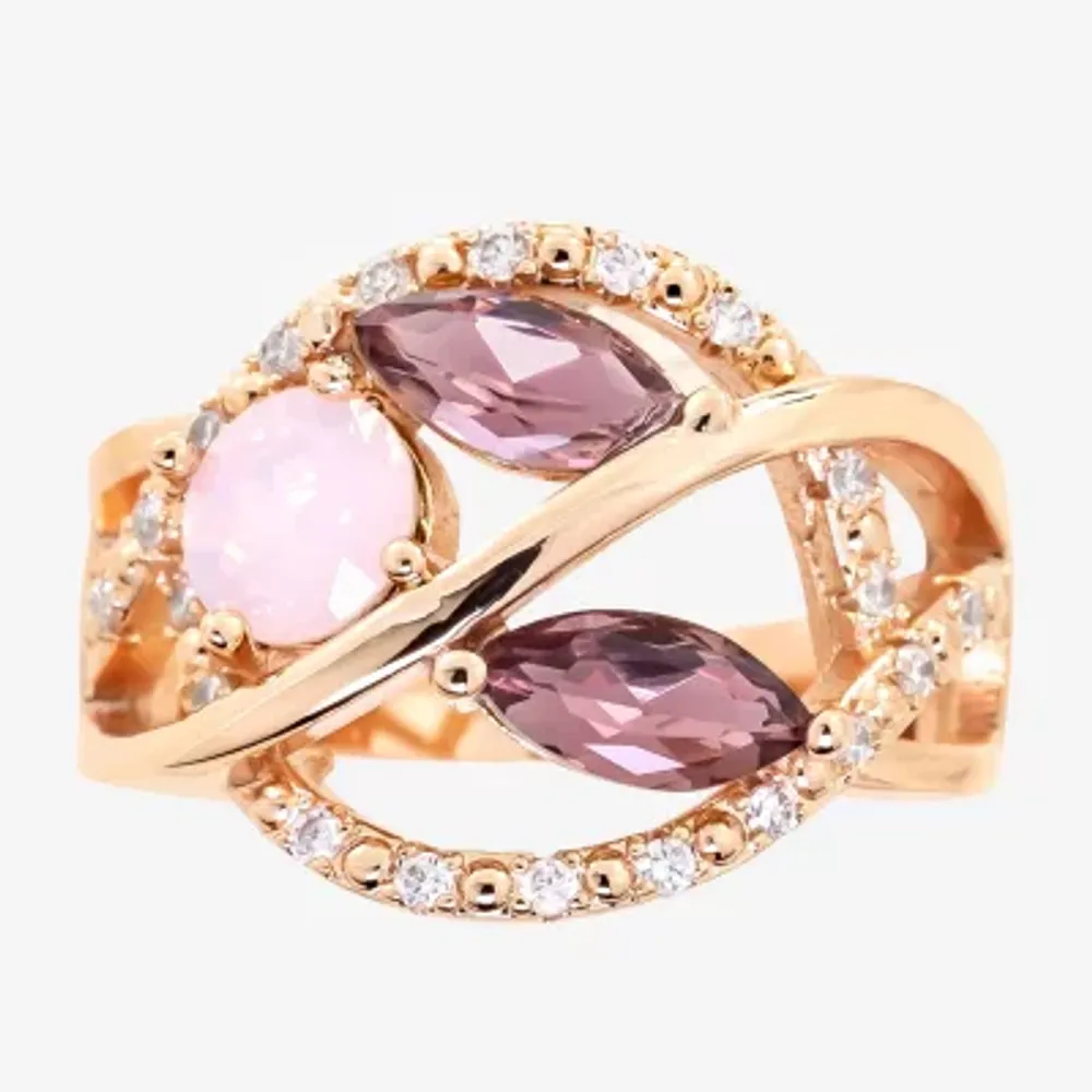 Sparkle Allure Womens Multi Color Crystal 18K Rose Gold Over Brass Round Cocktail Ring
