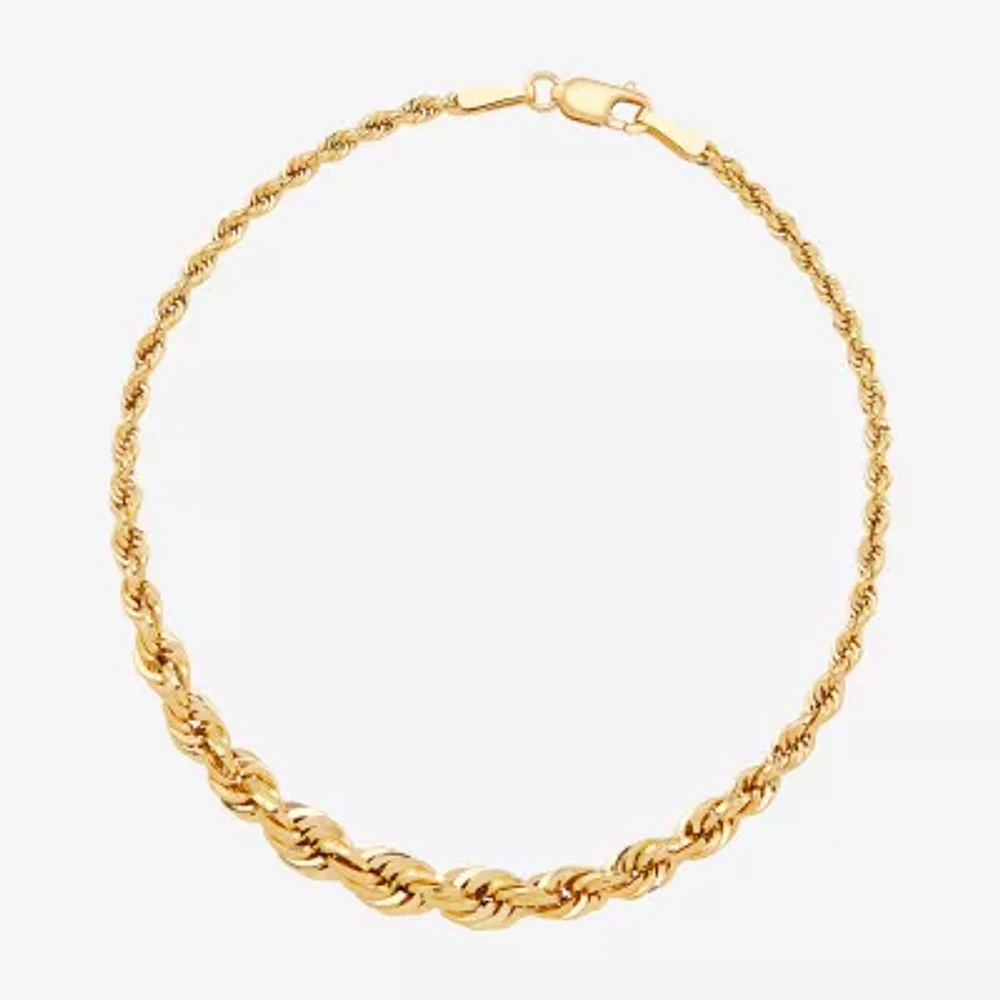 Womens 10K Gold Hollow Heart 7.5 Inch Link Bracelet