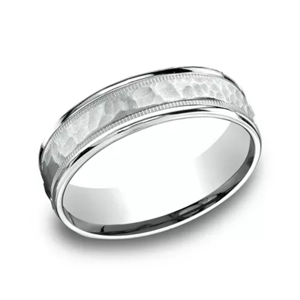 Mens 10K White Gold 6mm Hammered Band