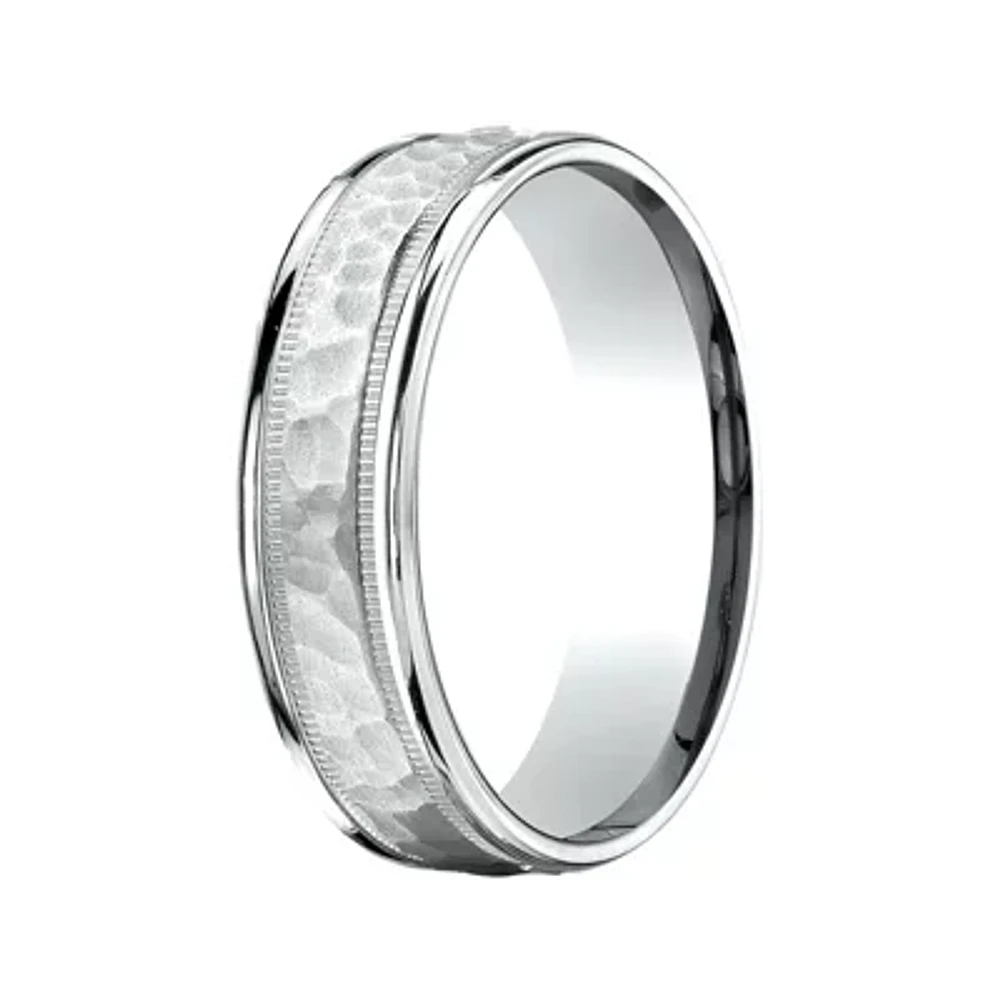 Mens 10K White Gold 6mm Hammered Band