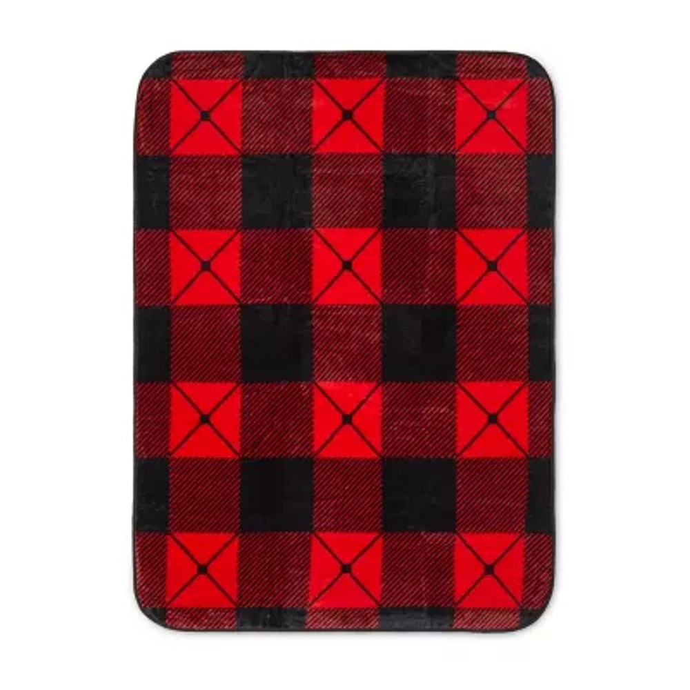 Shavel Home Products Buffalo Check Red Hi Pile Washable Midweight Throw