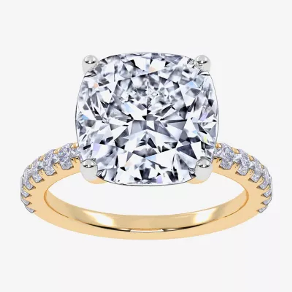 Womens 5 1/2 CT. T.W. Lab Grown White Diamond 14K Gold Cushion Side Stone Engagement Ring