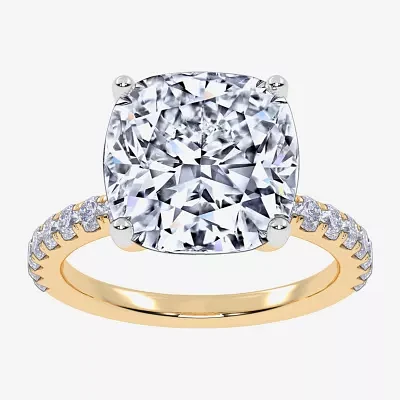 Womens 5 1/2 CT. T.W. Lab Grown White Diamond 14K Gold Cushion Side Stone Engagement Ring