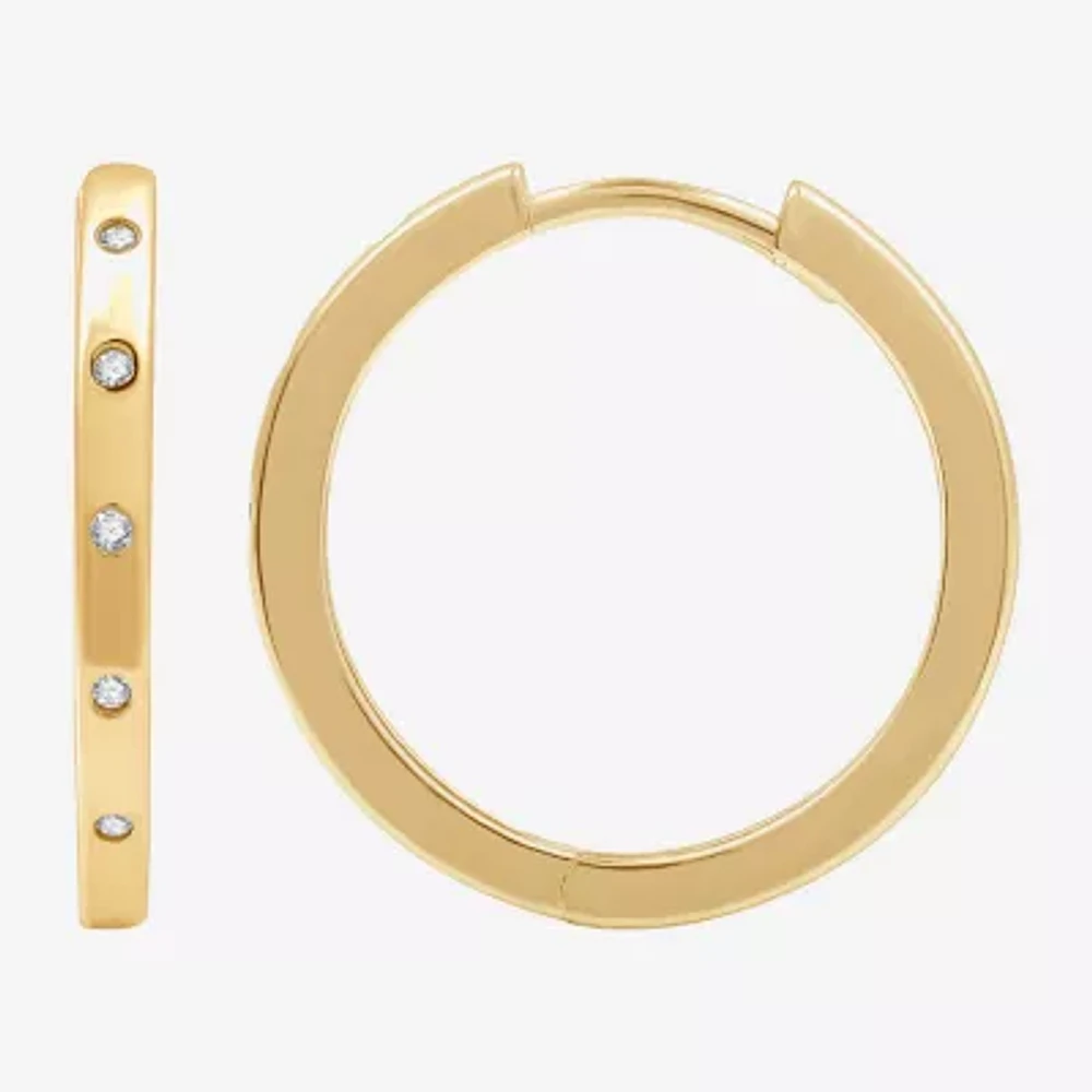 Yes, Please! Womens Lab Created White Sapphire 14K Gold Over Silver 20mm Hoop Earrings