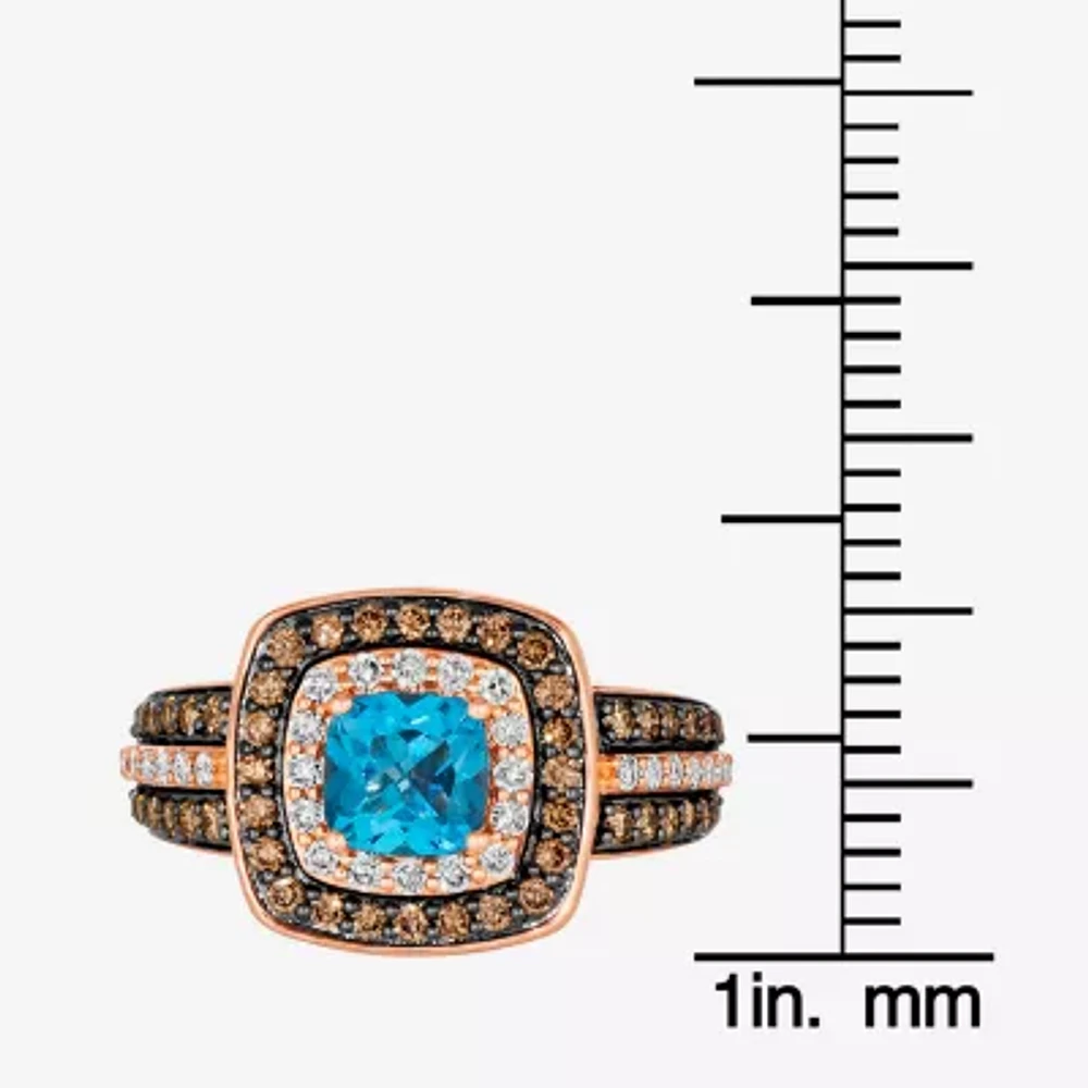Le Vian® Ring featuring 1 CT. Deep Sea Blue Topaz™ 1/3 Nude Diamonds™ 1/2 Chocolate Diamonds® set 14K Strawberry Gold®
