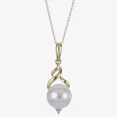 Womens Diamond Accent White Cultured Freshwater Pearl 10K Gold 18 Inch Pendant Necklace