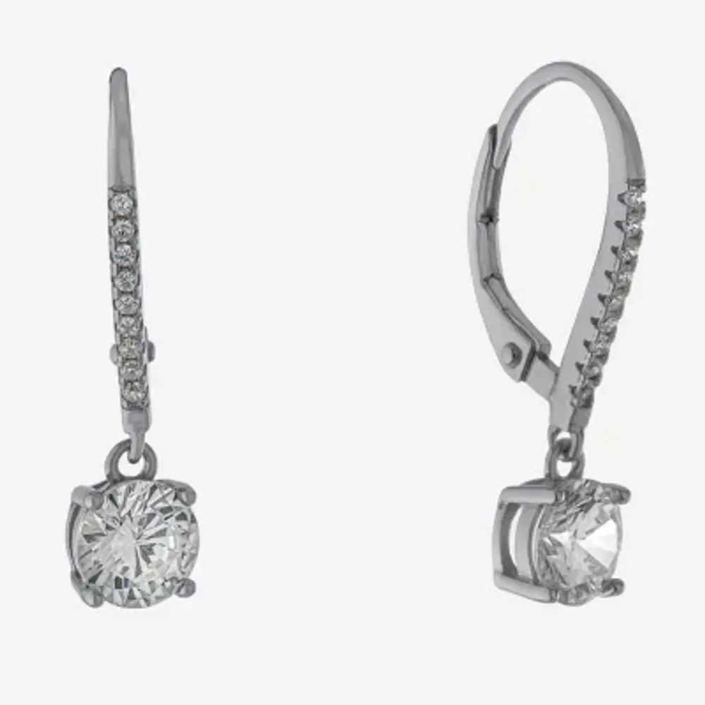 Silver Treasures Womens Cubic Zirconia Sterling Silver Round Drop Earrings