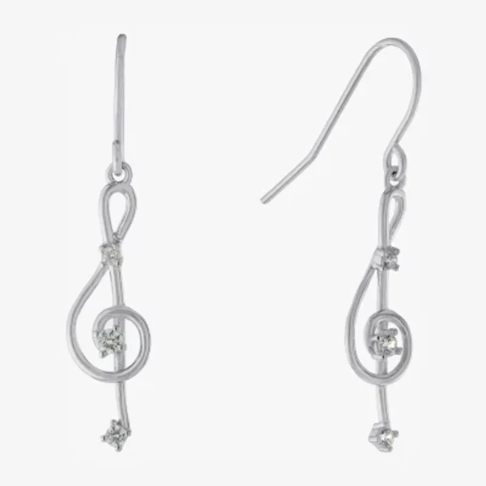 Silver Treasures Music Note Womens Cubic Zirconia Sterling Silver Round Drop Earrings