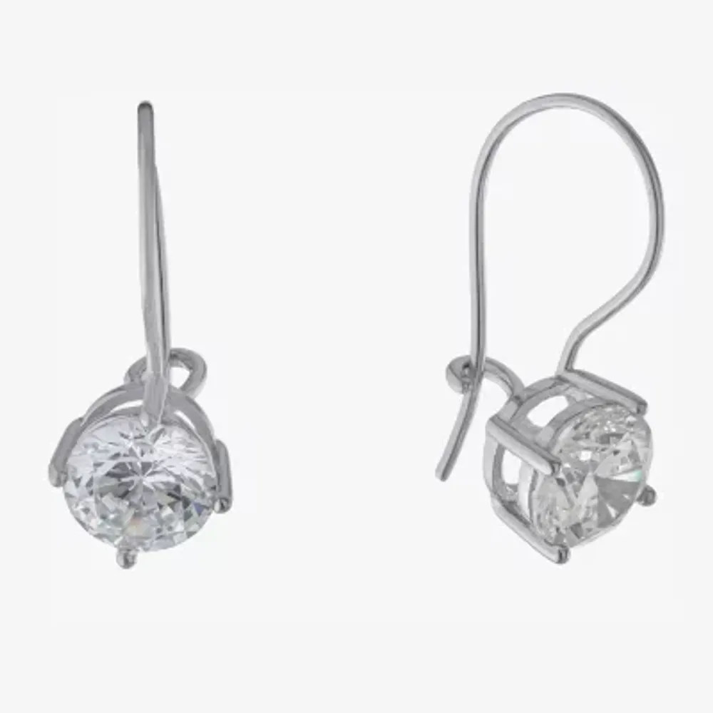Silver Treasures Womens Cubic Zirconia Sterling Silver Round Drop Earrings
