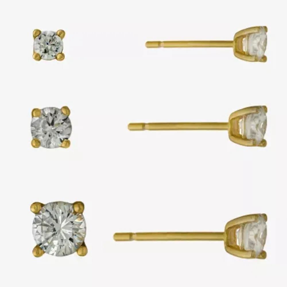 Silver Treasures Womens Cubic Zirconia 14K Gold Over Silver Pair Earring Set