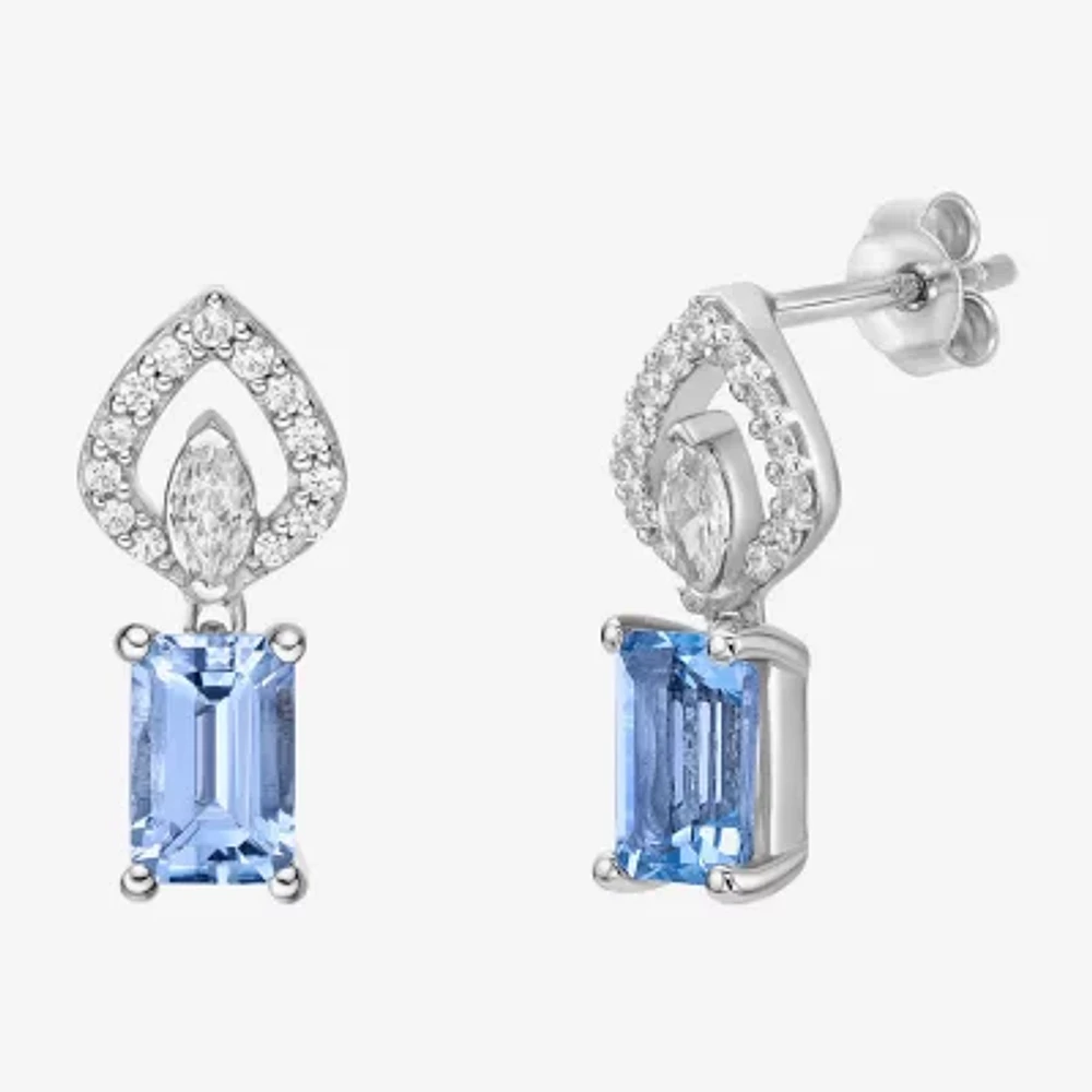 Womens Genuine Blue Aquamarine 10K White Gold Drop Earrings