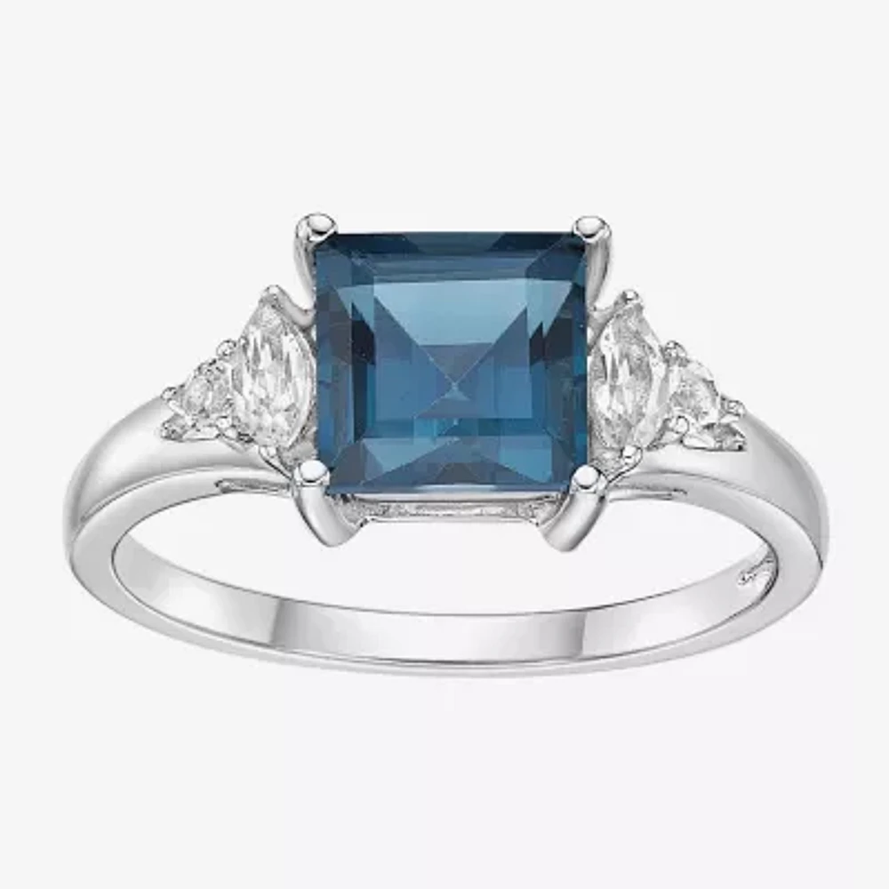 Womens Genuine Blue Topaz Sterling Silver Cocktail Ring