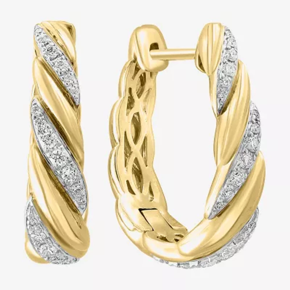 Effy Final Call Womens 1/2 CT. T.W. Natural White Diamond 14K Gold 22.1mm Hoop Earrings