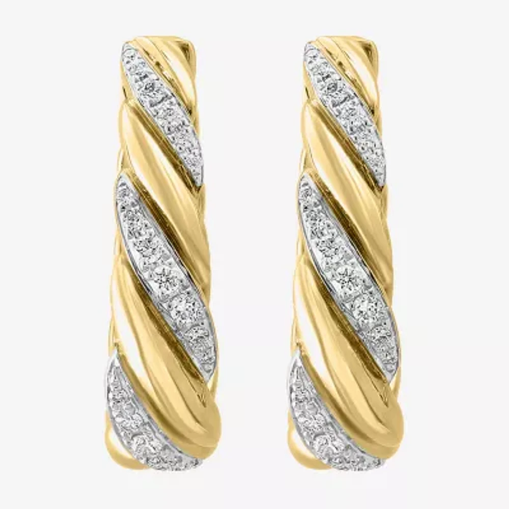 Effy Final Call Womens 1/2 CT. T.W. Natural White Diamond 14K Gold 22.1mm Hoop Earrings