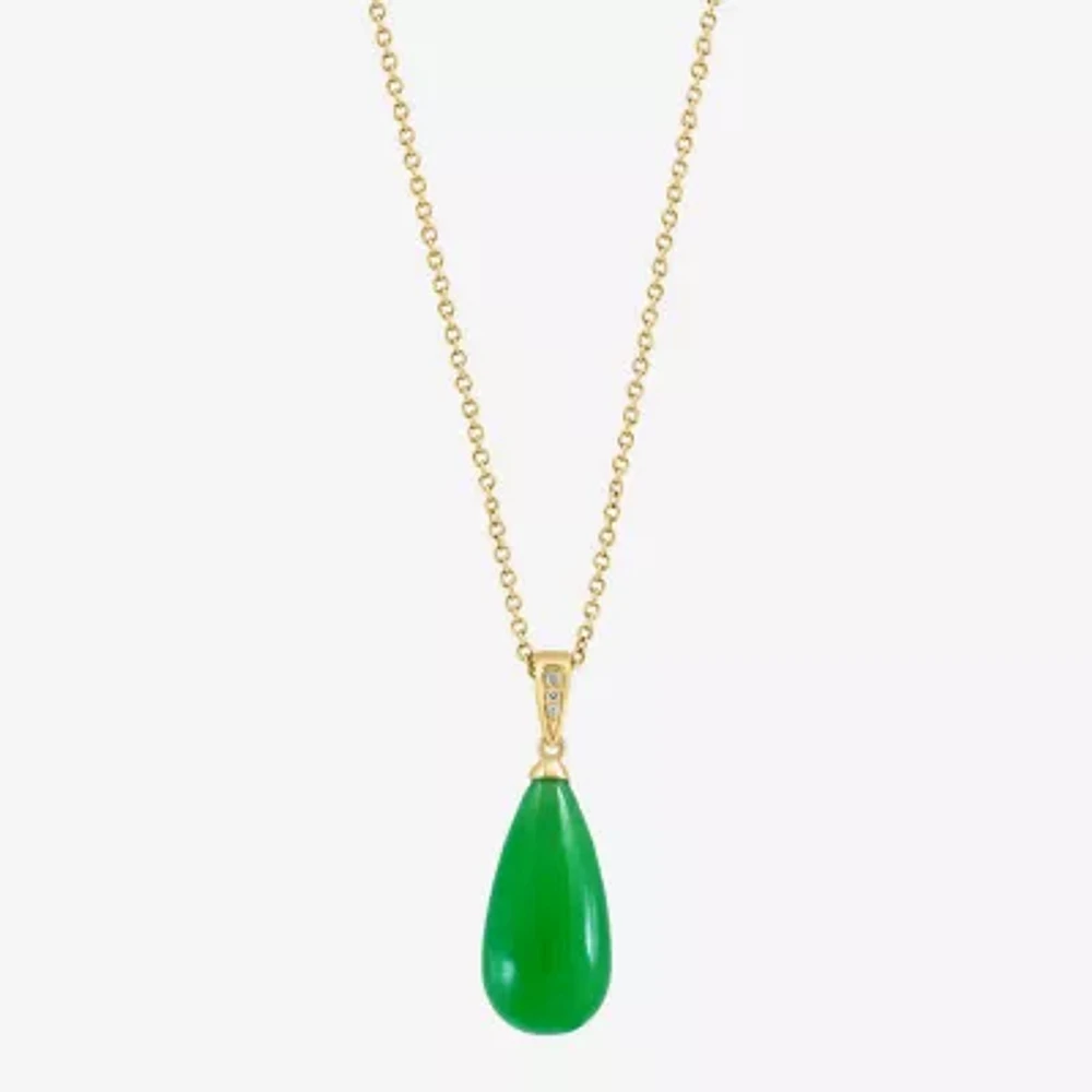 Effy Final Call Womens Diamond Accent Genuine Green Jade 14K Gold 16 Inch Pendant Necklace